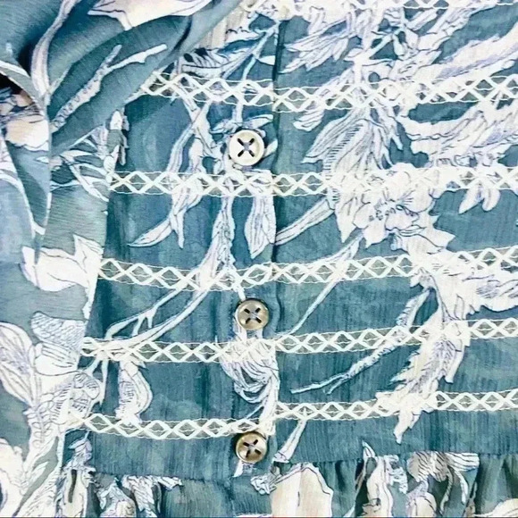 Sartoria Benetton Blue & White Italian Semi-Sheer Tie Short Button Blouse Size S - Picture 7 of 16